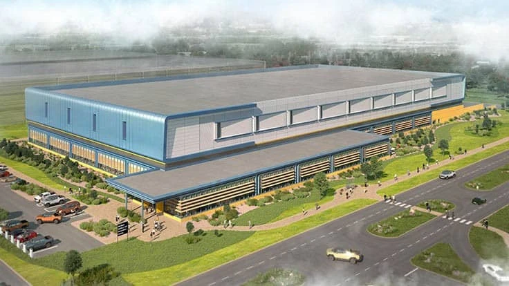 Architectural rendering of the completed first phase of GM’s Wallace Battery Cell Innovation Center.