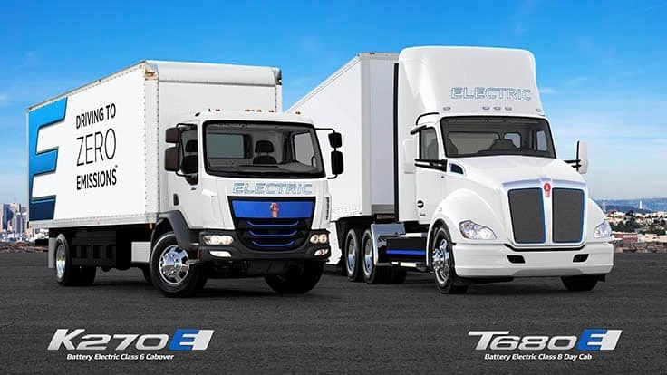 Kenworth K270E (left) and Kenworth T680E 