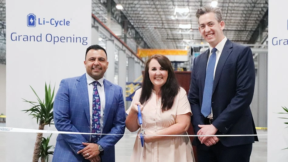 Li-Cycle’s co-founders and the Mayor of Gilbert at the Company’s Grand Opening Event for its Arizona Spoke. Left – Ajay Kochhar, President and CEO, co-founder, Li-Cycle; Middle – Brigette Peterson, Mayor, Town of Gilbert; Right – Tim Johnston, Executive Chairman and co-founder, Li-Cycle
