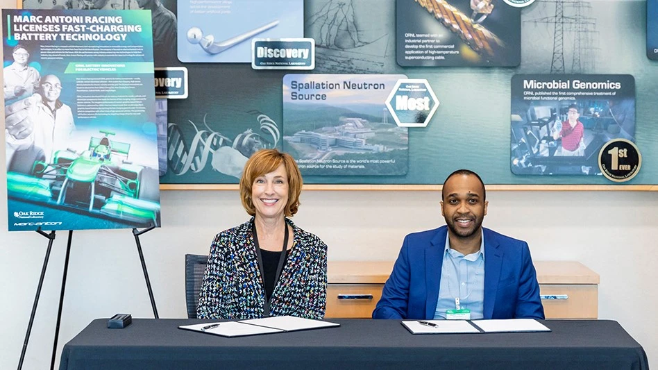 Susan Hubbard, ORNL’s deputy for science and technology, and Ricardo Marc-Antoni Duncanson, founder of Marc-Antoni Racing, celebrated the company's licensing of ORNL-developed technologies during an event on Oct. 17.