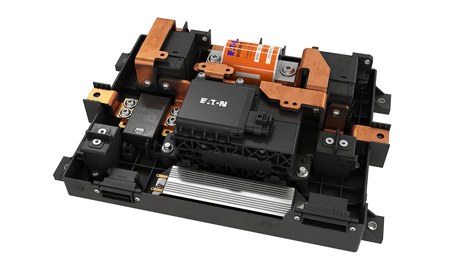 Eaton’s battery disconnect unit (BDU) comes in both 400- and 800-volt configurations and is integrated with its Breaktor circuit protection technology, reducing complexity and cost.