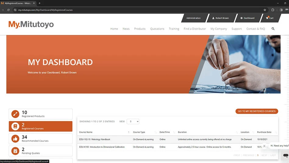 MyMitutoyo Version 3.0 includes a new dashboard.