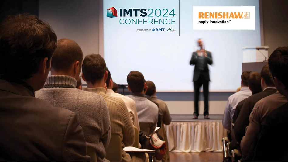 A screen displays logos for IMTS 2024 and Renishaw
