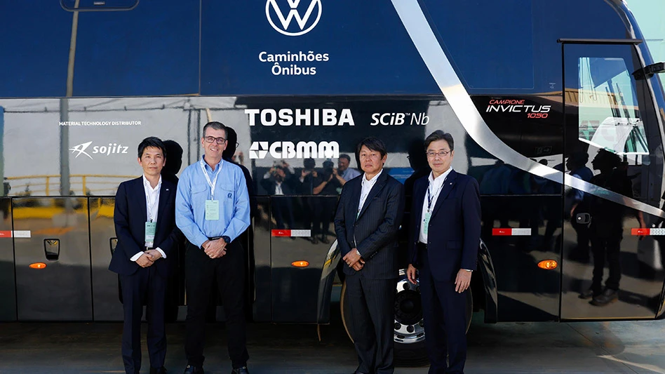 Toshiba, Sojitz, and CBMM unveiled an Ultra-Fast Charging Prototype Electric Bus Powered by Next-Generation Lithium-ion Batteries with NTO Anodes at CBMM’s industrial plant in Araxá, Brazil.