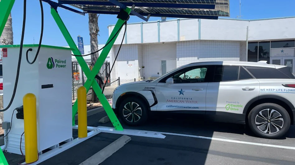 An electric vehicle parked at a charging station