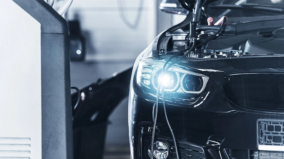 An electric vehicle charges