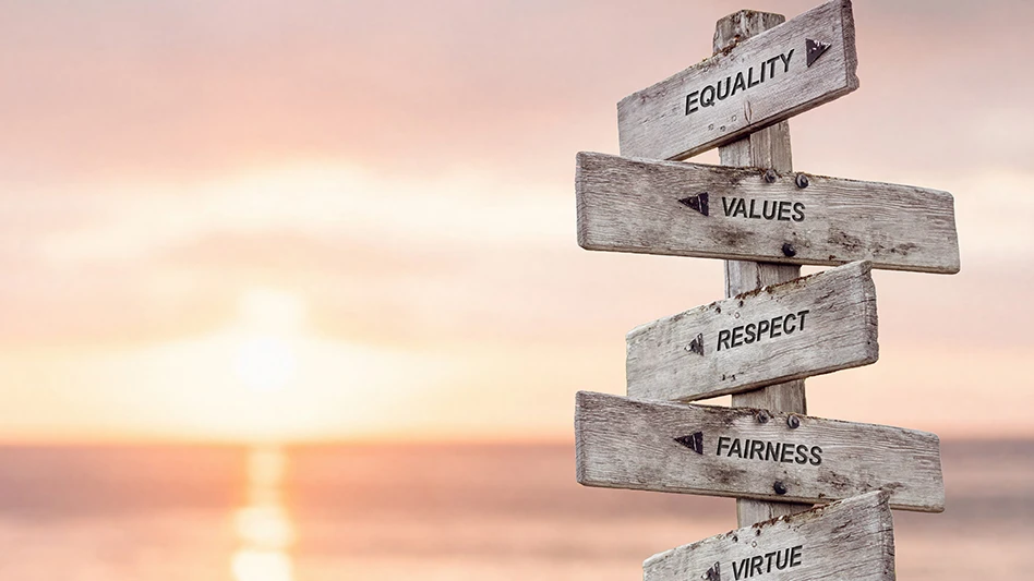 Wooden signs in front of a sunset