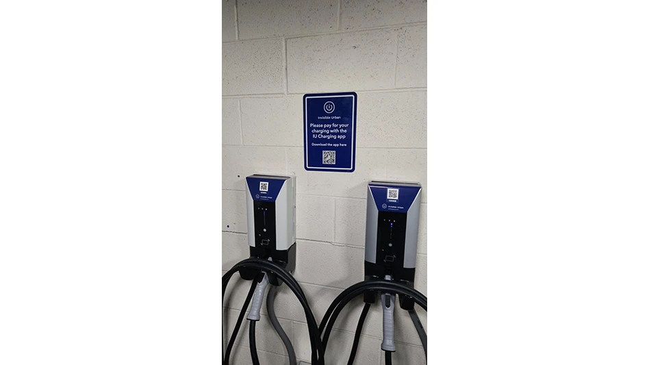 Electric vehicle chargers hanging on a wall
