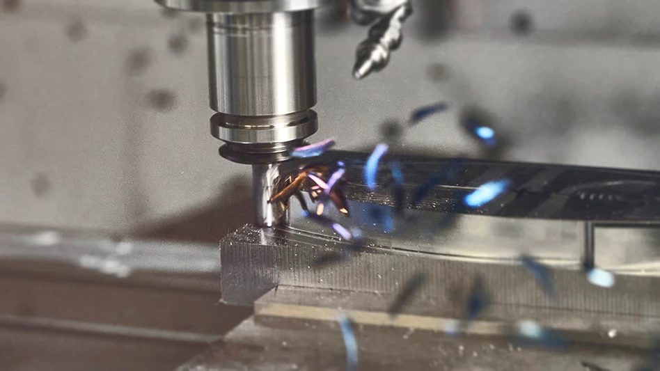 A cutting tool cuts through metal