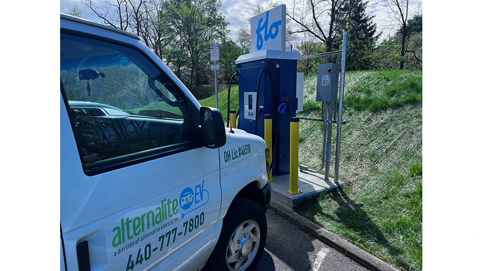 A vehicle parked at a charging station