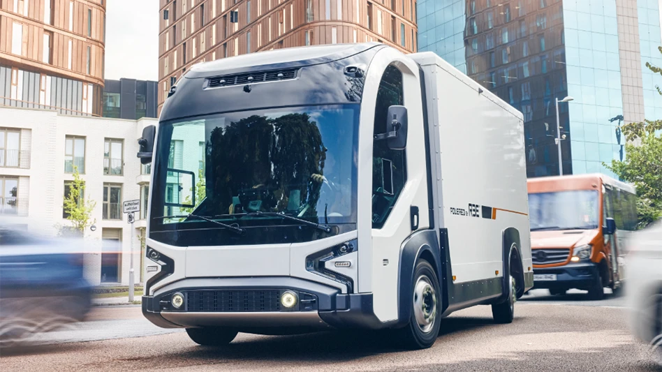 An electric truck on a city street