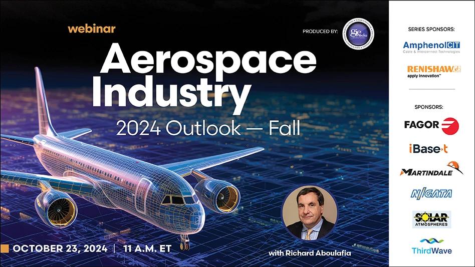 Banner image displaying an airplane and the words Aerospace Industry 2024 Outlook - Fall