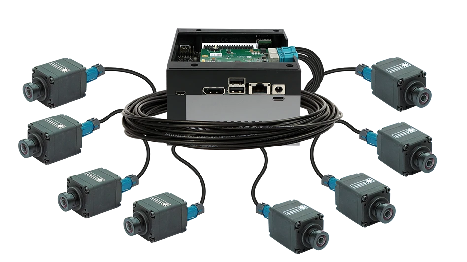 Multiple cameras connected to a power source