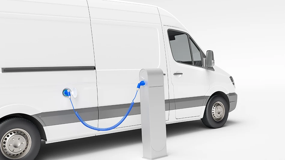 A white van at an electric vehicle charger