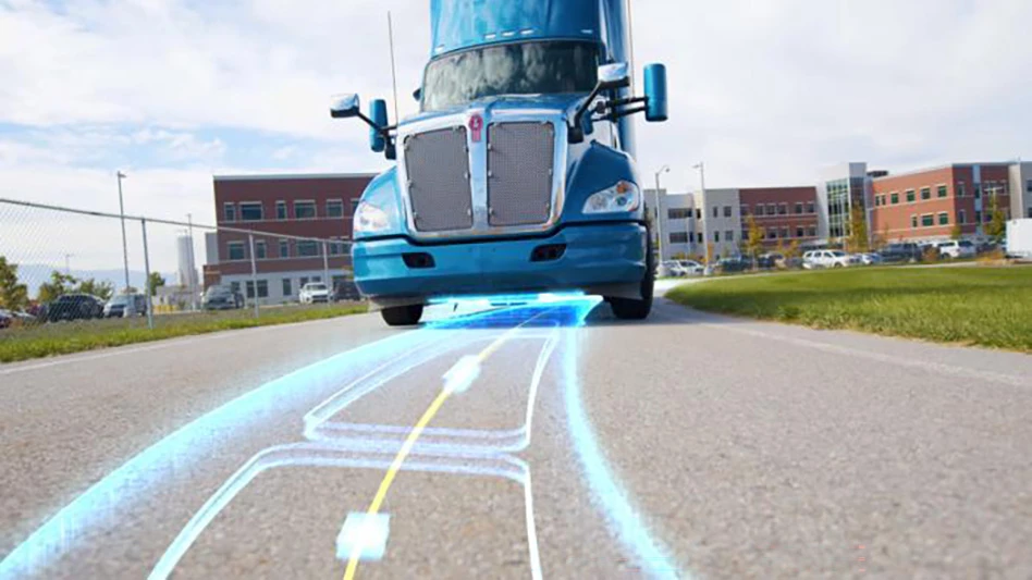 An electric truck on an electrified roadway