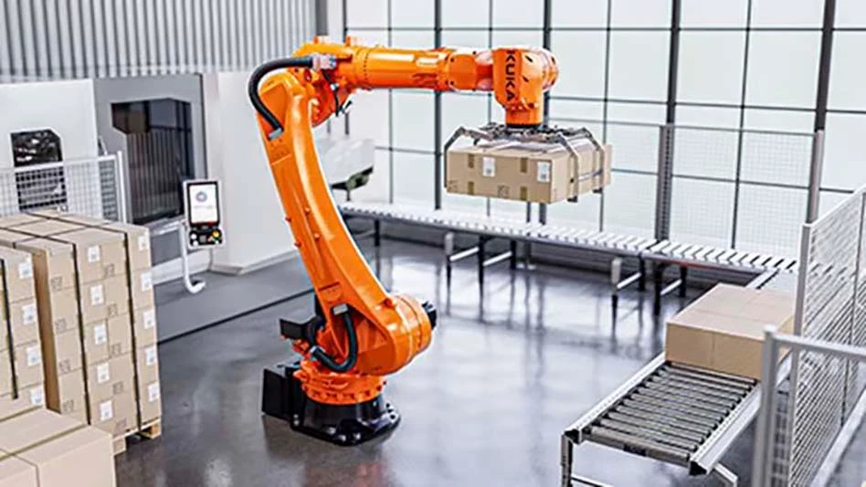 An orange robotic arm