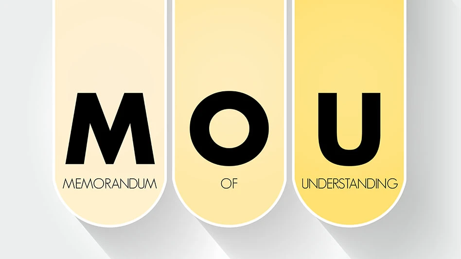 Letters MOU on a yellow background