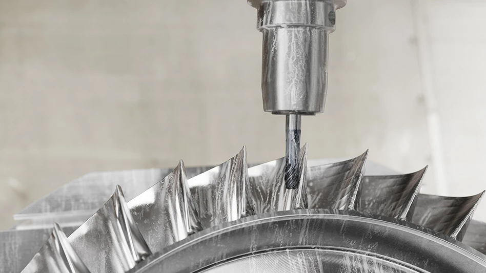 An end mill in a machining application