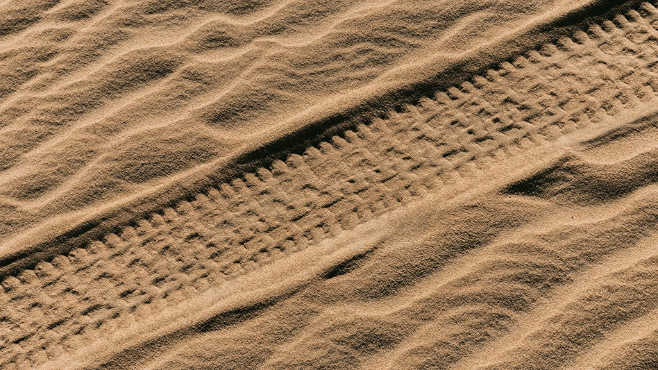 Tire track in sand