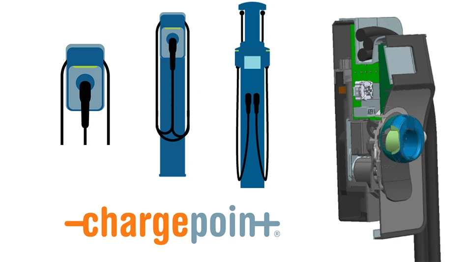 Renderings of electric vehicle chargers with logo for ChargePoint