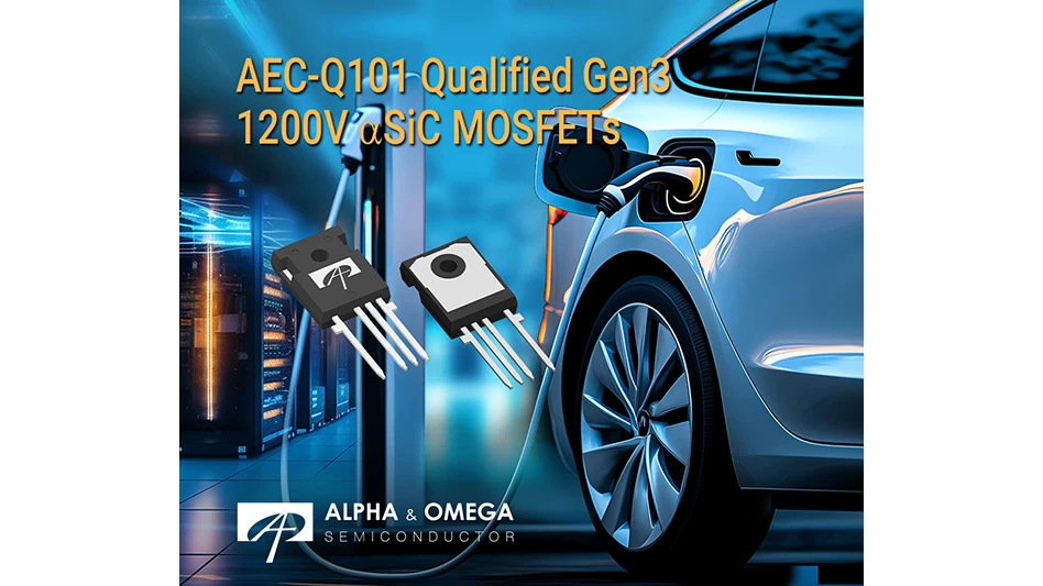 MOSFETs with a charging electric vehicle in the background