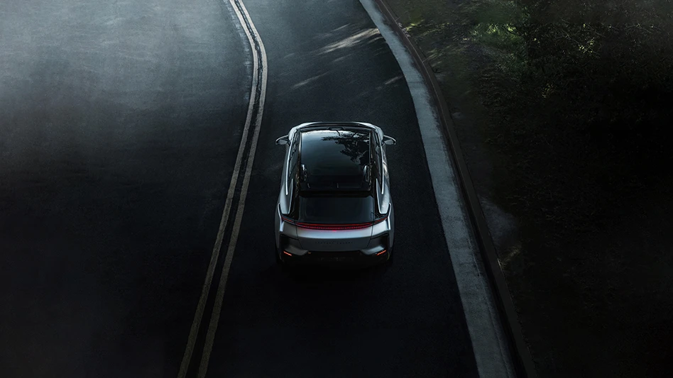 A car driving down a road