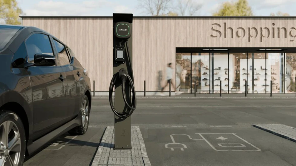 A car at an electric vehicle charger