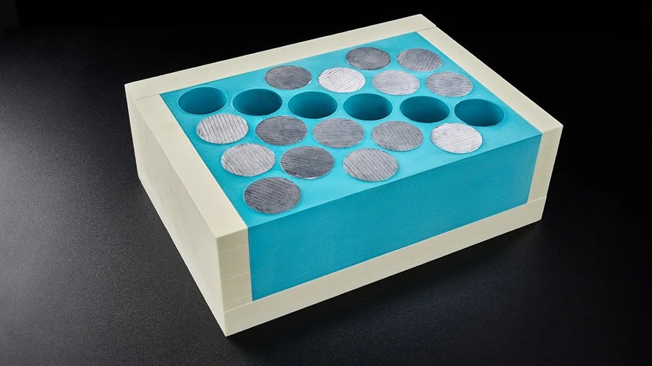 Rendering of a battery with fire protective foam inside